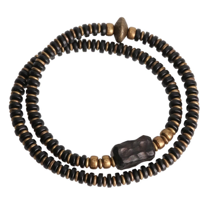 Buddha Stones Ebony Wood Green Sandalwood Copper Brass Calm Double Wrap Bracelet - image 7