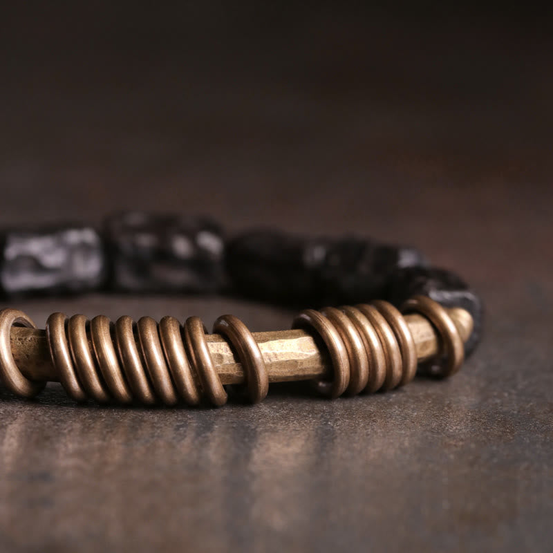 Buddha Stones Ebony Wood Copper Brass Circular Ring Peace Bracelet - image 2