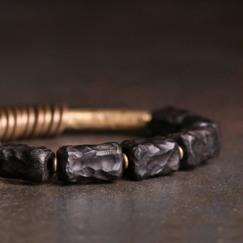 Buddha Stones Ebony Wood Copper Brass Circular Ring Peace Bracelet - image 3