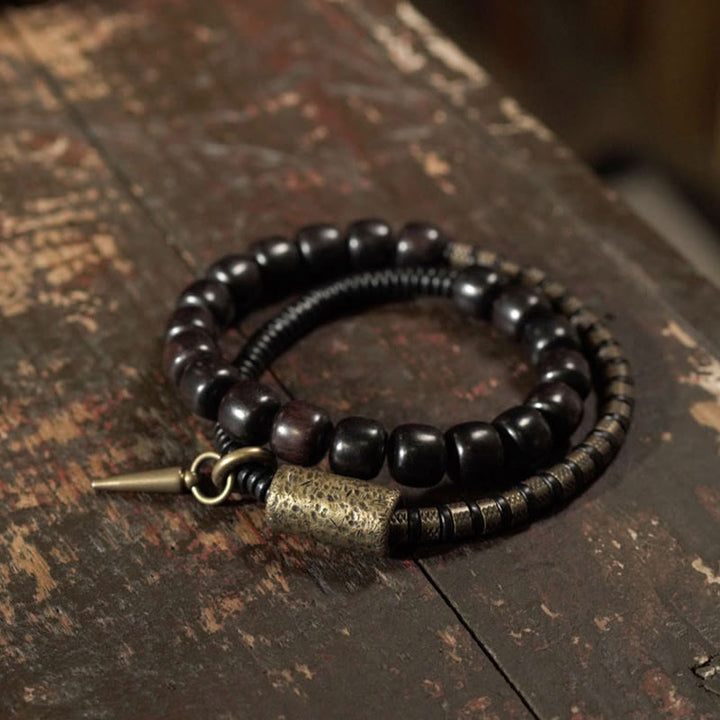 Buddha Stones Ebony Wood Copper Brass Vintage Bead Cone Double Wrap Balance Bracelet - image 3