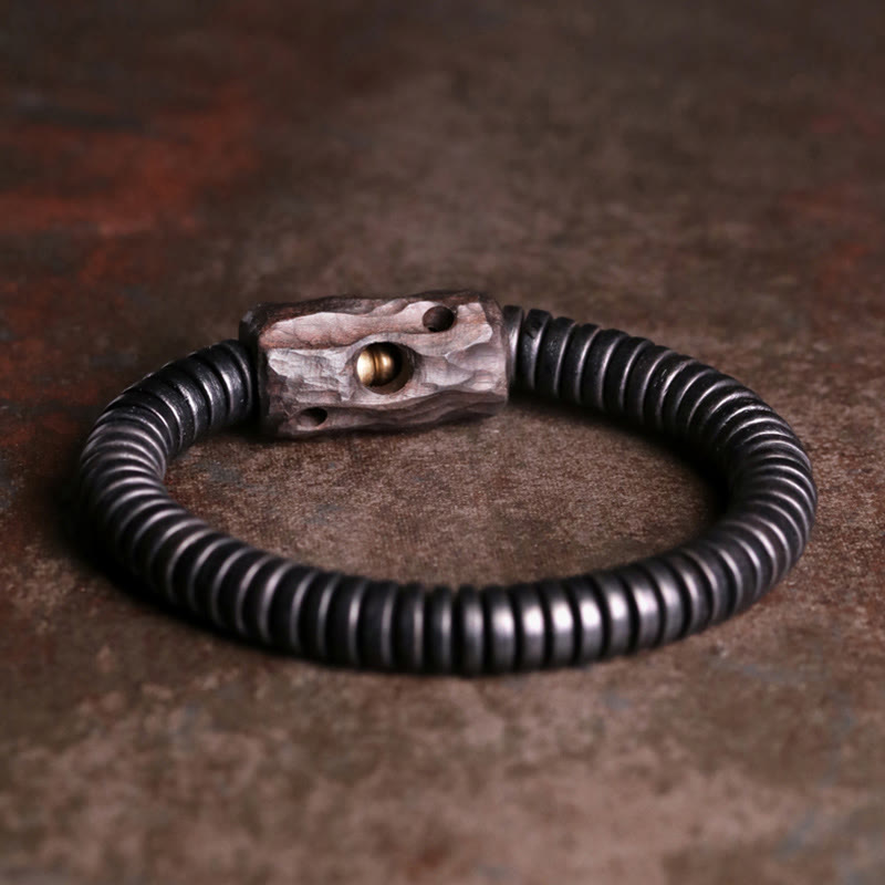 Buddha Stones Ebony Wood Copper Brass Holey Balance Bracelet - Ebony Wood Brass - 17-17.5cm - image 0