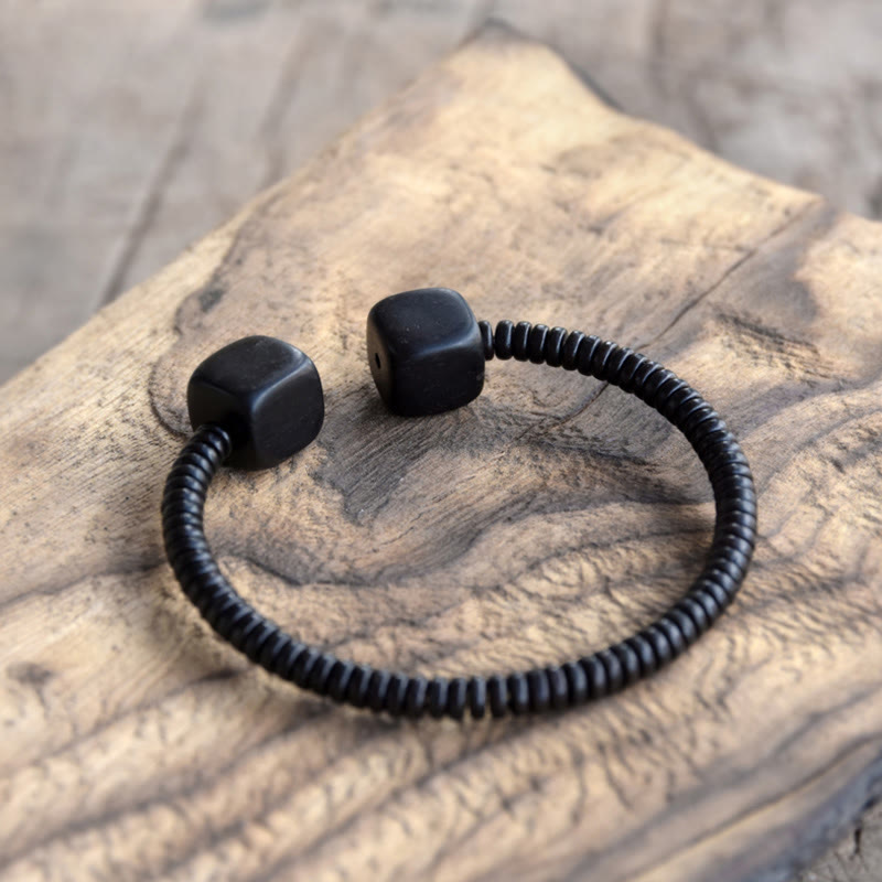 Buddha Stones Ebony Wood Green Sandalwood Cube Balance Bracelet - Ebony Wood - 16-17cm - image 0
