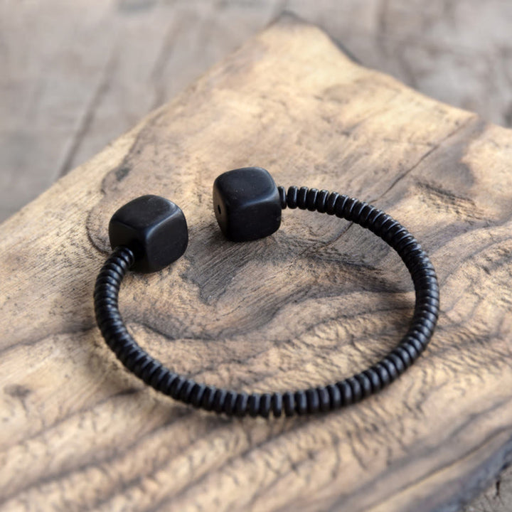 Buddha Stones Ebony Wood Green Sandalwood Cube Balance Bracelet - Ebony Wood - 16-17cm - image 0