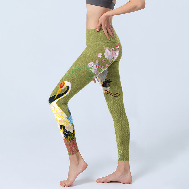 Buddha Stones Hibiscus Birds Bamboo Print Gym Leggings Women's Yoga Pants - image 2