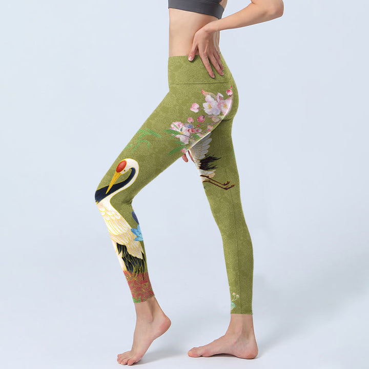 Buddha Stones Hibiscus Birds Bamboo Print Gym Leggings Women's Yoga Pants - image 2