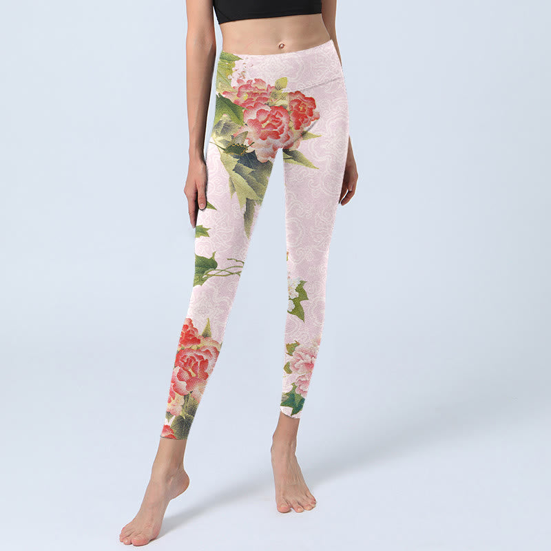 Buddha Stones Hibiscus Flowers And Leaves Print Gym Leggings Women's Yoga Pants - image 5