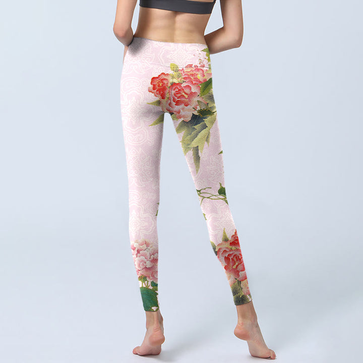 Buddha Stones Hibiscus Flowers And Leaves Print Gym Leggings Women's Yoga Pants - image 6