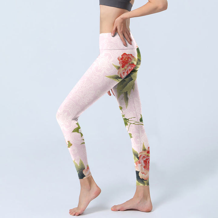 Buddha Stones Hibiscus Flowers And Leaves Print Gym Leggings Women's Yoga Pants - image 2