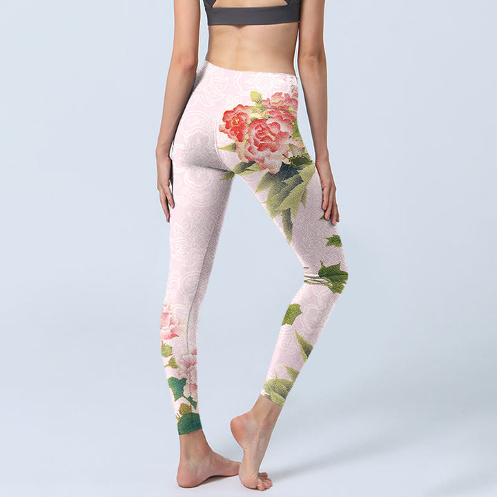 Buddha Stones Hibiscus Flowers And Leaves Print Gym Leggings Women's Yoga Pants - image 4