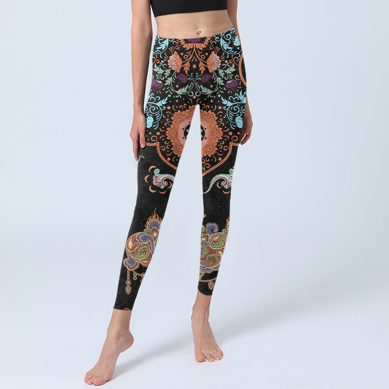 Buddha Stones Mandala Auspicious Clouds Print Gym Leggings Women's Yoga Pants - image 5