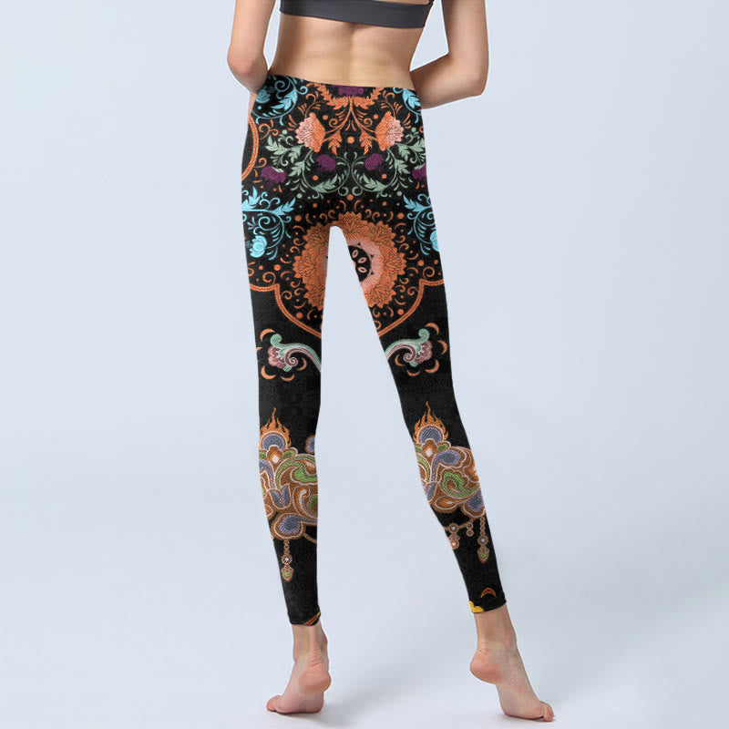Buddha Stones Mandala Auspicious Clouds Print Gym Leggings Women's Yoga Pants - image 6