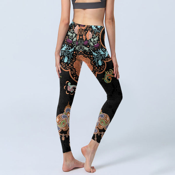 Buddha Stones Mandala Auspicious Clouds Print Gym Leggings Women's Yoga Pants - image 4