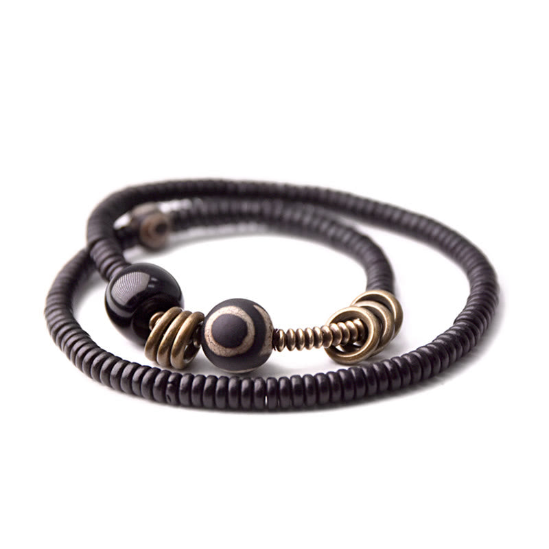 Buddha Stones Ebony Wood Green Sandalwood Copper Brass Dzi Bead Black Onyx Calm Double Wrap Bracelet - image 18