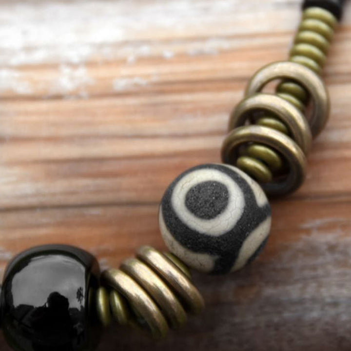 Buddha Stones Ebony Wood Green Sandalwood Copper Brass Dzi Bead Black Onyx Calm Double Wrap Bracelet - image 2