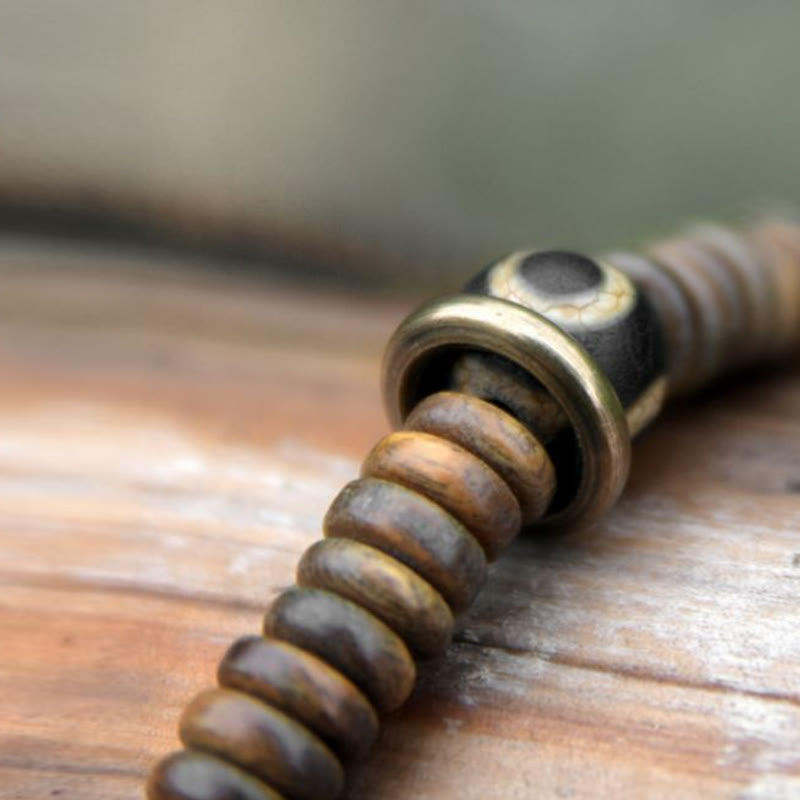 Buddha Stones Ebony Wood Green Sandalwood Copper Brass Dzi Bead Black Onyx Calm Double Wrap Bracelet - image 21