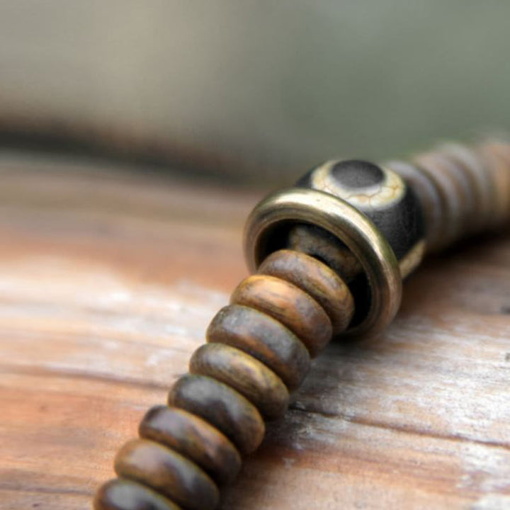 Buddha Stones Ebony Wood Green Sandalwood Copper Brass Dzi Bead Black Onyx Calm Double Wrap Bracelet - image 21