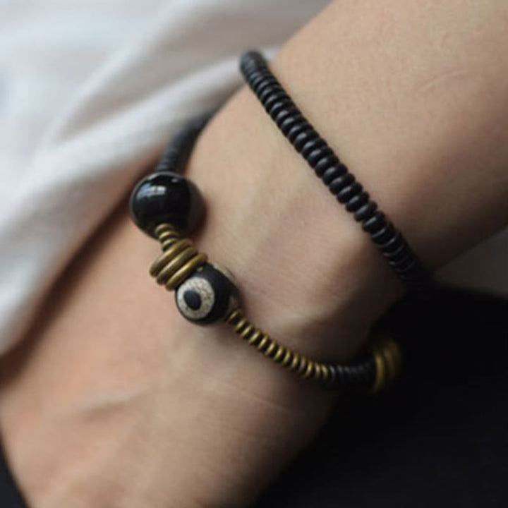 Buddha Stones Ebony Wood Green Sandalwood Copper Brass Dzi Bead Black Onyx Calm Double Wrap Bracelet - image 24