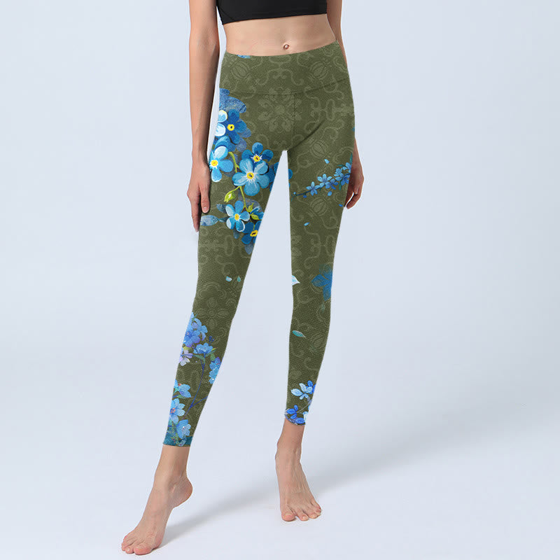 Buddha Stones Blue Flowers Butterflies Print Gym Leggings Women's Yoga Pants - image 5