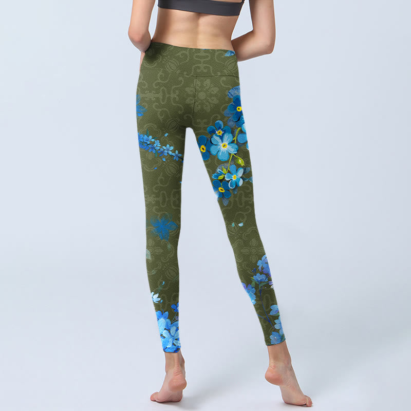 Buddha Stones Blue Flowers Butterflies Print Gym Leggings Women's Yoga Pants - image 6