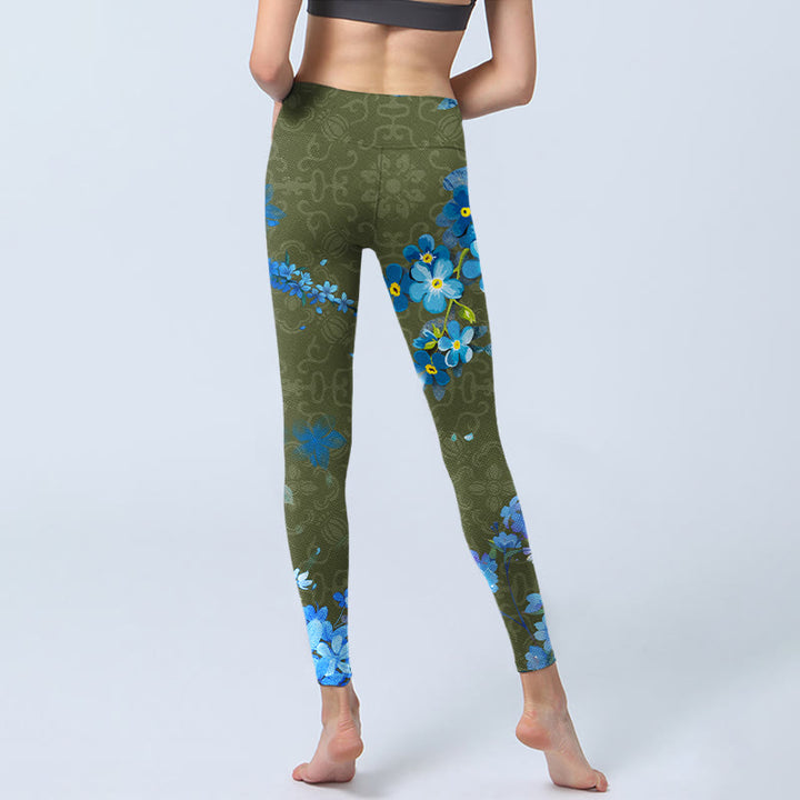 Buddha Stones Blue Flowers Butterflies Print Gym Leggings Women's Yoga Pants - image 6