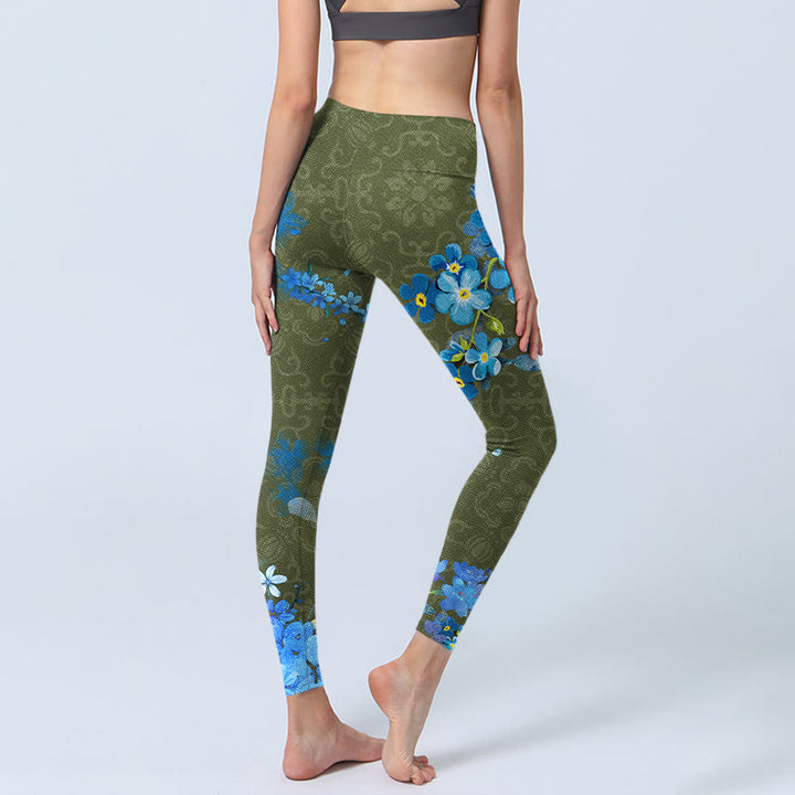 Buddha Stones Blue Flowers Butterflies Print Gym Leggings Women's Yoga Pants - image 4