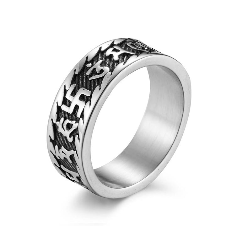Buddha Stones Six True Words Om Mani Padme Hum Swastika Titanium Steel Peace Ring - Silver - US11 - image 9