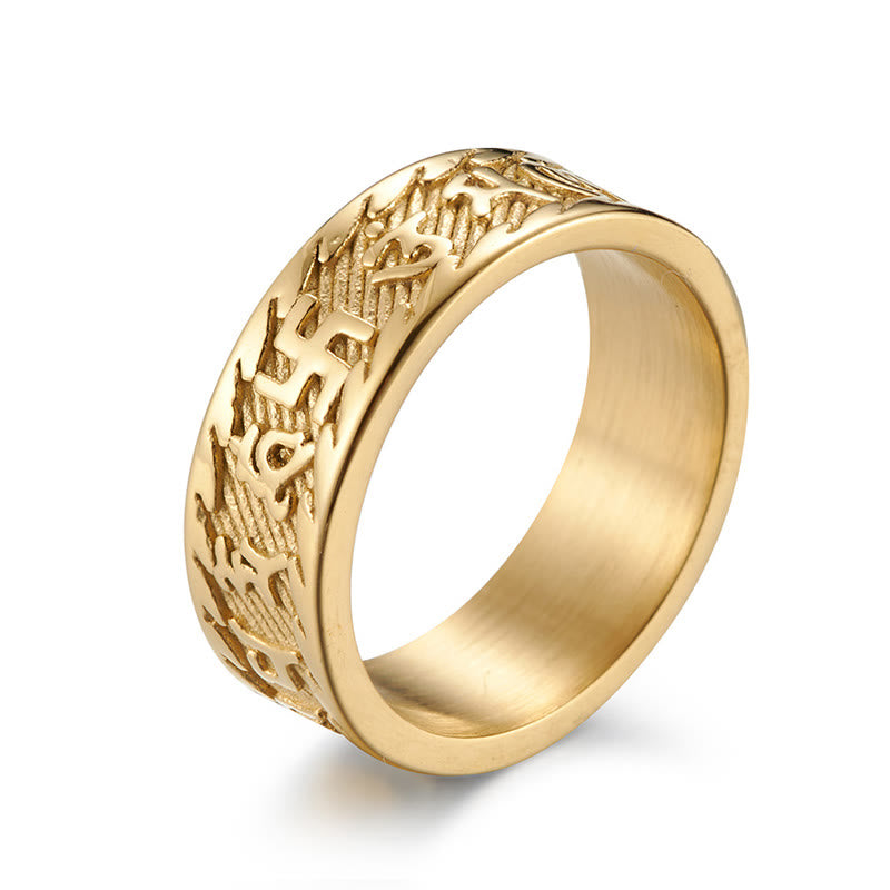 Buddha Stones Six True Words Om Mani Padme Hum Swastika Titanium Steel Peace Ring - Gold - US11 - image 11