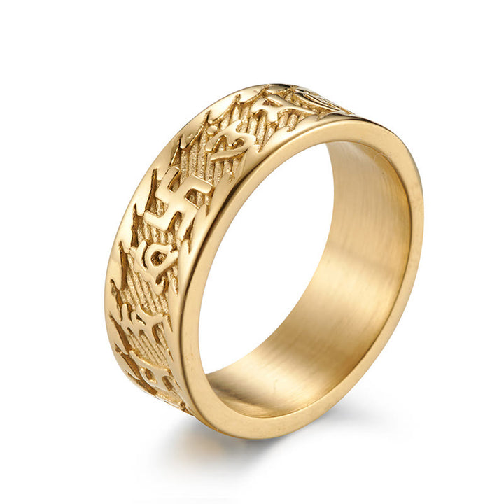 Buddha Stones Six True Words Om Mani Padme Hum Swastika Titanium Steel Peace Ring - Gold - US11 - image 11