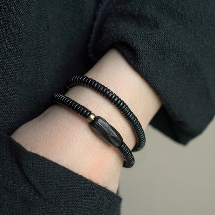Buddha Stones Ebony Wood Copper Brass Balance Triple Wrap Bracelet - image 12