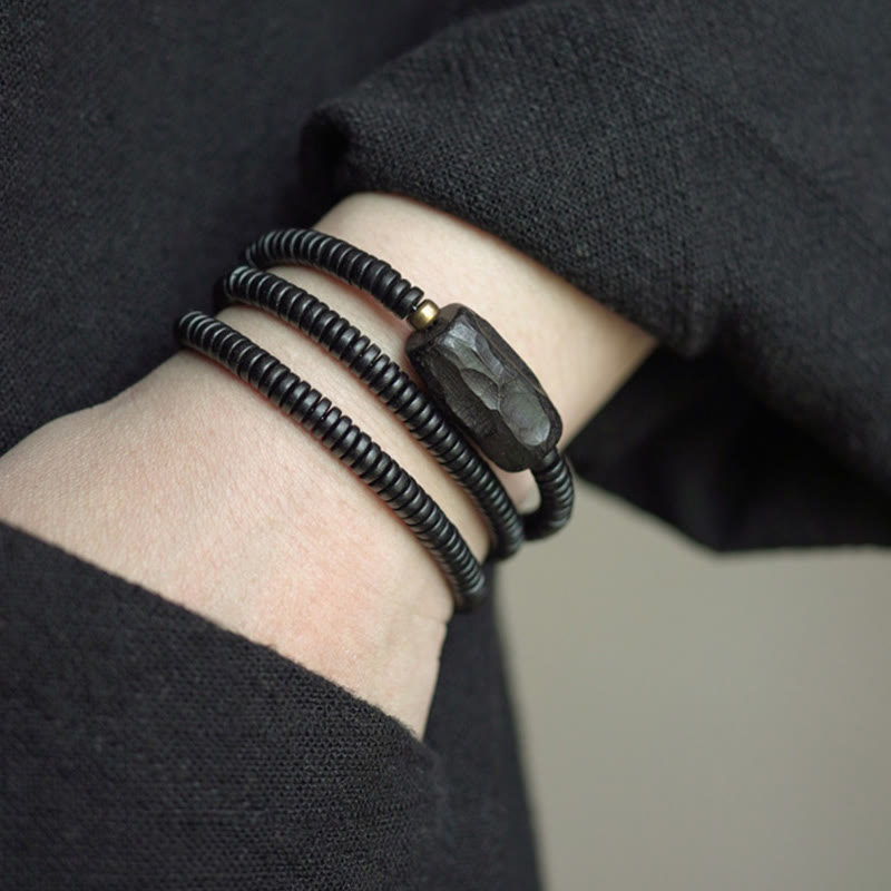 Buddha Stones Ebony Wood Copper Brass Balance Triple Wrap Bracelet - image 6