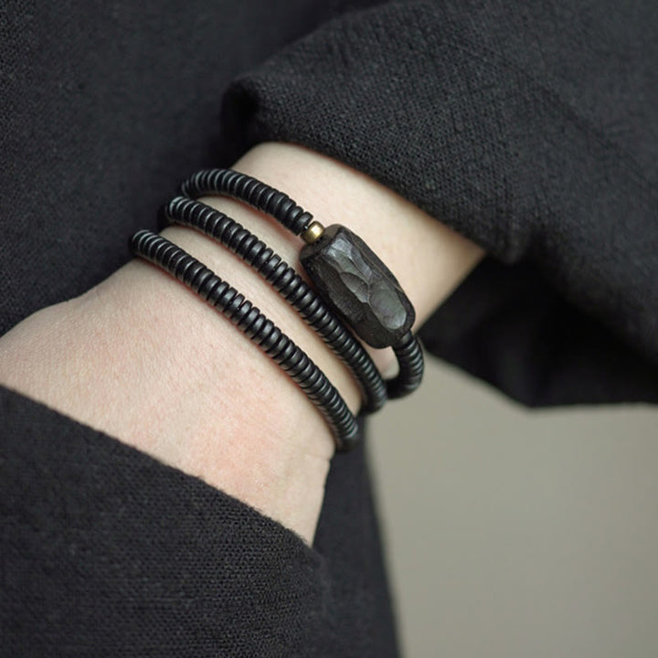 Buddha Stones Ebony Wood Copper Brass Balance Triple Wrap Bracelet - image 6