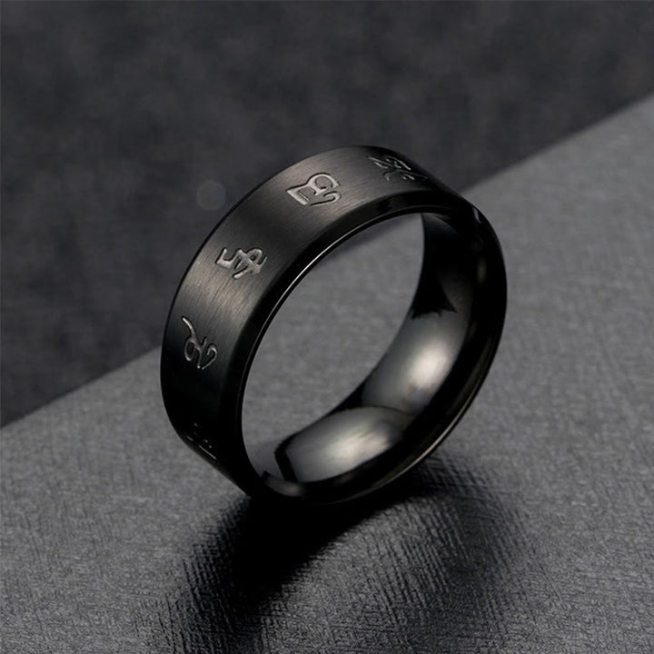 Buddha Stones Black Jambhala Mantra Titanium Steel Balance Ring - image 3
