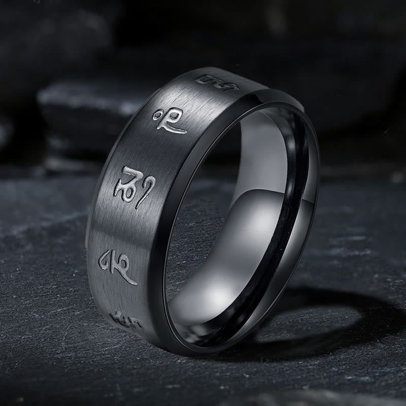 Buddha Stones Black Jambhala Mantra Titanium Steel Balance Ring - Black - US11 - image 0