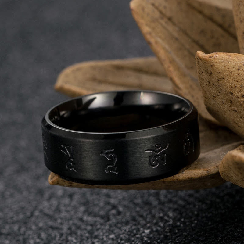 Buddha Stones Black Jambhala Mantra Titanium Steel Balance Ring - image 4