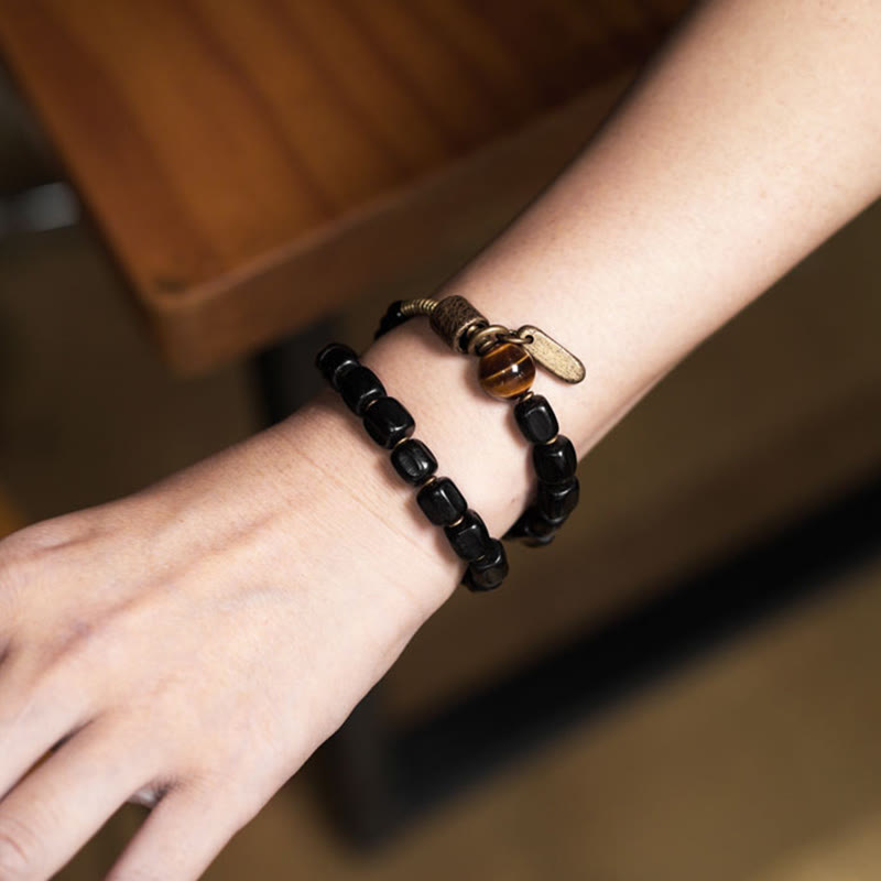 Buddha Stones Ebony Wood Copper Brass Tiger Eye Peace Double Wrap Bracelet - image 13
