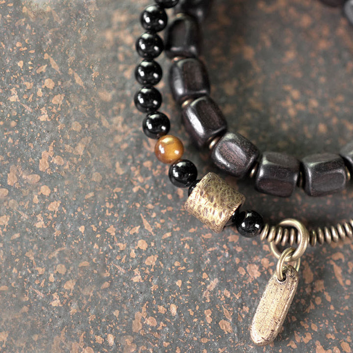 Buddha Stones Ebony Wood Copper Brass Tiger Eye Peace Double Wrap Bracelet - image 2
