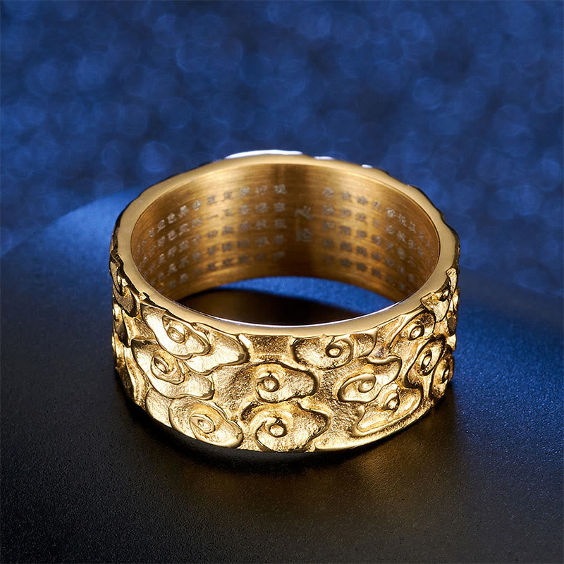 Buddha Stones Auspicious Clouds Engraved Heart Sutra Pattern Titanium Steel Calm Ring - image 2