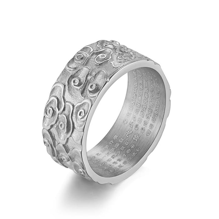 Buddha Stones Auspicious Clouds Engraved Heart Sutra Pattern Titanium Steel Calm Ring - image 8