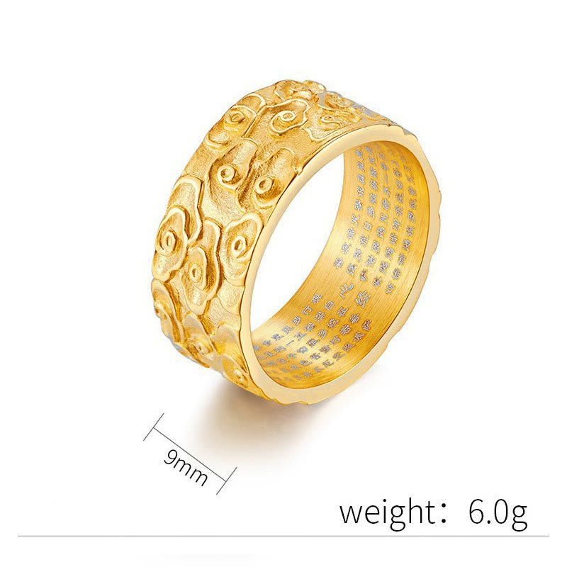 Buddha Stones Auspicious Clouds Engraved Heart Sutra Pattern Titanium Steel Calm Ring - image 4