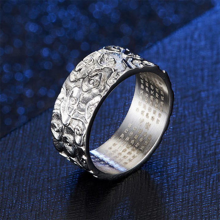 Buddha Stones Auspicious Clouds Engraved Heart Sutra Pattern Titanium Steel Calm Ring - Silver - US11 - image 7