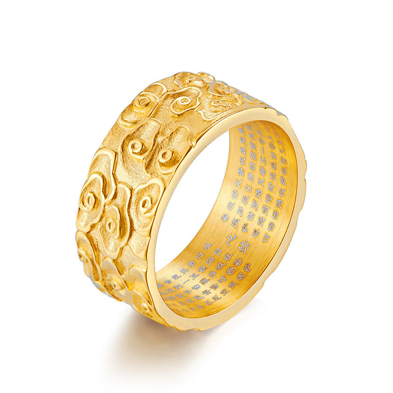 Buddha Stones Auspicious Clouds Engraved Heart Sutra Pattern Titanium Steel Calm Ring - image 3