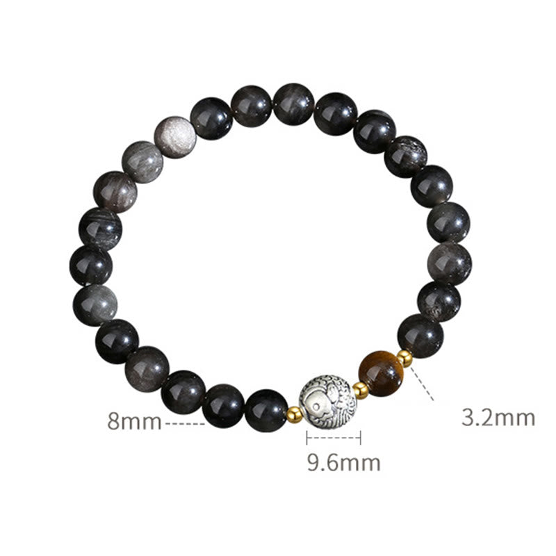 Buddha Stones Black Obsidian 999 Sterling Silver Tiger Eye 925 Sterling Silver Koi Fish Purification Bracelet - image 9