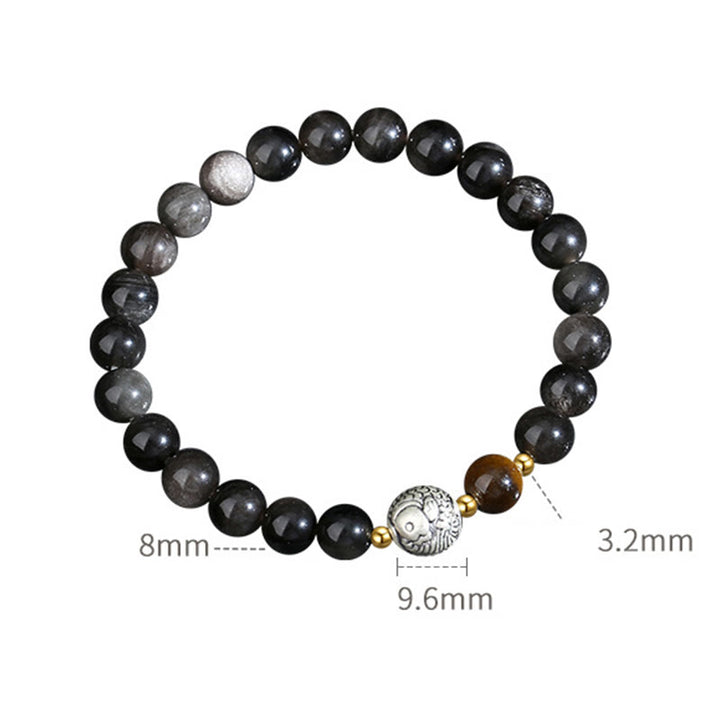Buddha Stones Black Obsidian 999 Sterling Silver Tiger Eye 925 Sterling Silver Koi Fish Purification Bracelet - image 9