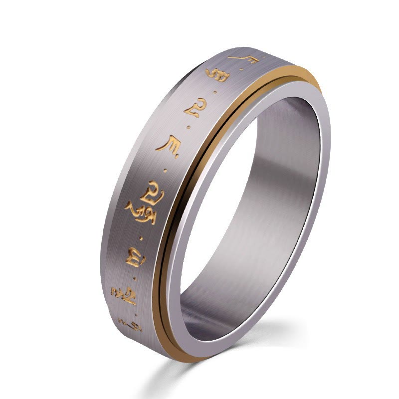 Buddha Stones Tibetan Mantra Titanium Steel Balance Rotatable Ring - image 6