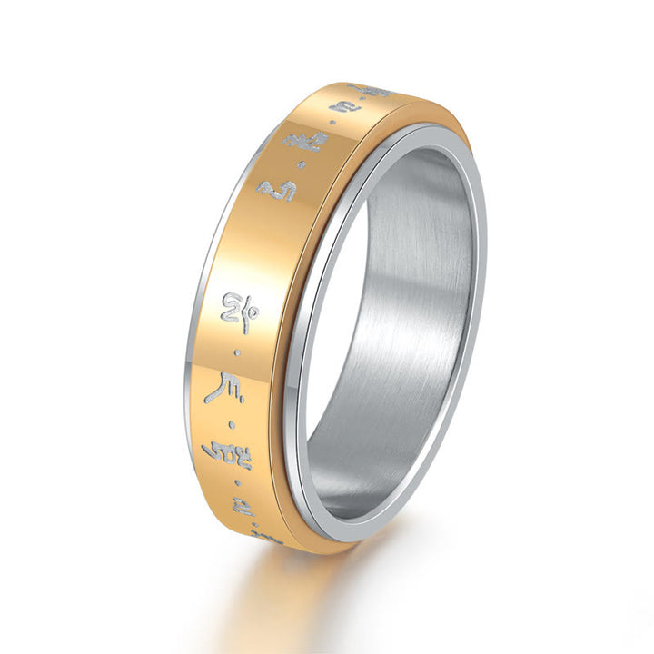 Buddha Stones Tibetan Mantra Titanium Steel Balance Rotatable Ring - image 15