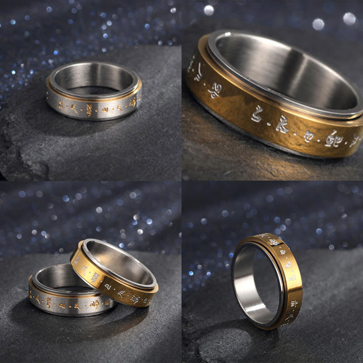 Buddha Stones Tibetan Mantra Titanium Steel Balance Rotatable Ring - image 17