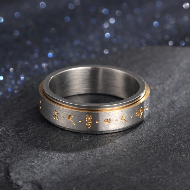 Buddha Stones Tibetan Mantra Titanium Steel Balance Rotatable Ring - image 2