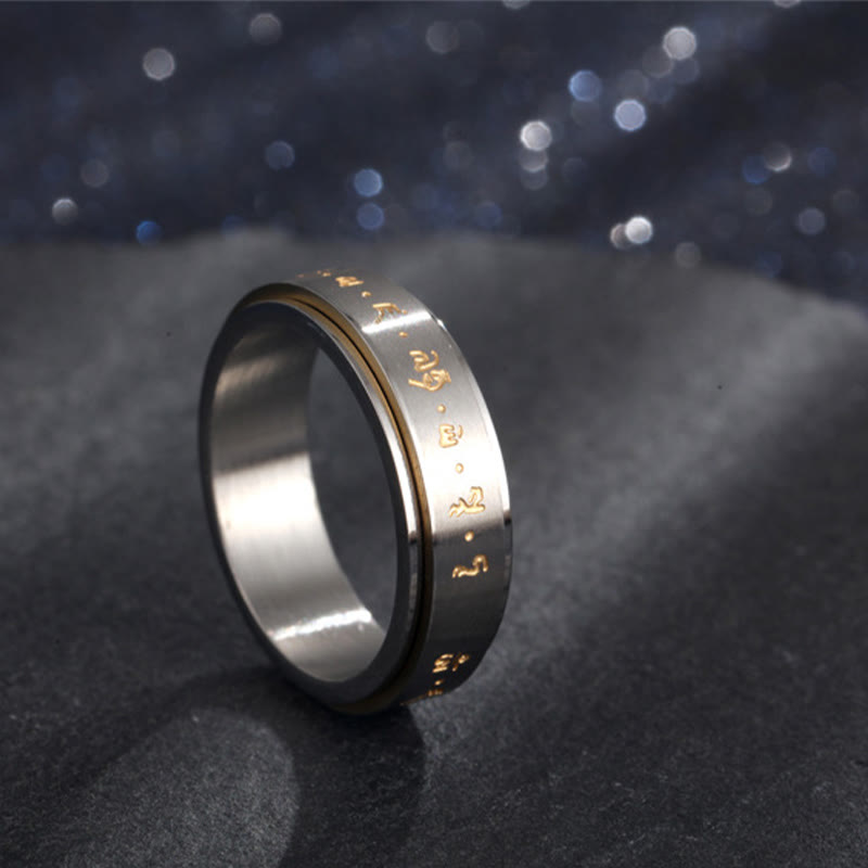 Buddha Stones Tibetan Mantra Titanium Steel Balance Rotatable Ring - Silver - US12 - image 1