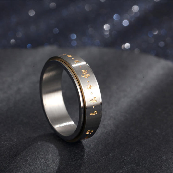Buddha Stones Tibetan Mantra Titanium Steel Balance Rotatable Ring - Silver - US12 - image 1
