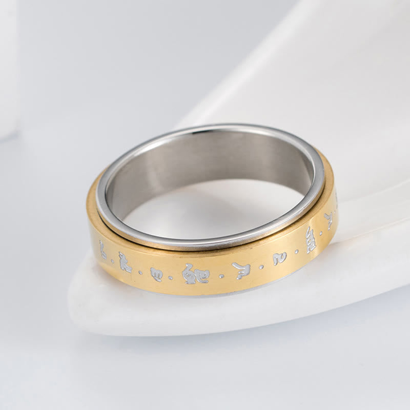 Buddha Stones Tibetan Mantra Titanium Steel Balance Rotatable Ring - image 12